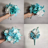 Aqua White Rose Tiger Lily Bridal Wedding Bouquet Accessories Bouquet