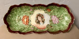 Antique Royal Saxe ES Germany Floral Carnation Lady Portrait Celery Dish Carnation