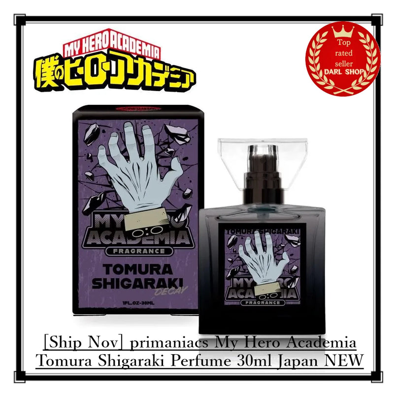 primaniacs Tomura Shigaraki EDP perfume bottle with dark purple label, 30 ml