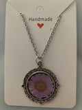 Lavender Daisy Real Flower In Silver Colored Pendant Necklace Daisies
