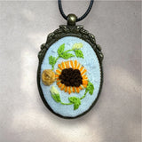 Sunflower Design Embroidery Necklace - Handmade Pendant Sunflower
