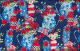 100% cotton patriotic  fabric  "mason jar florals" by 3 Wishes Fabric Flowering Plants
