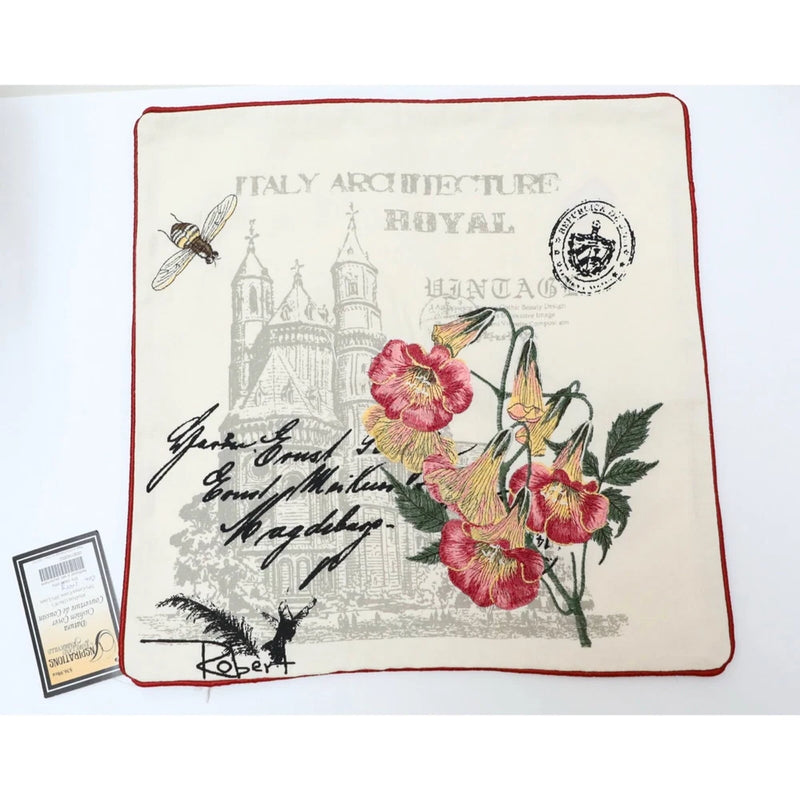 Embroidered Cushion Cover beige provance lily flower pillowcase Italy rustic Lily