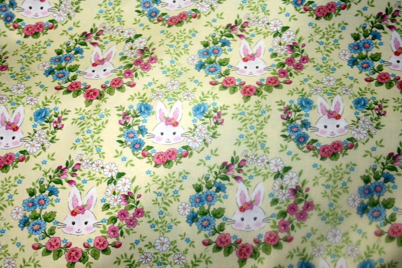 LITTLE DARLINGS BUNNY IN A WREATH FROM FABRIC TRADITIONS  - 100% COTTON FABRIC Flowering Plants
