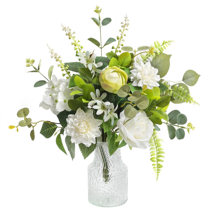 Fake Flowers Vase Artificial Silk Roses Table Dining Room Arrangement Home Hydrangea