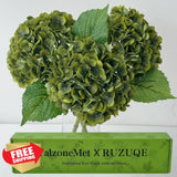 YalzoneMet 3pc Dark Green Hydrangea Flowers, 21in Real Touch Latex Faux Hydrangea