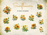 Sunflowers, Floral, Vinyl Stickers - 13 pcs Sunflower