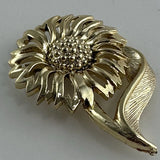Vintage 2Ó Signed Sunflower Brooch/Pin Textured Gold Tone Metal Sunflower