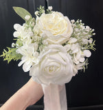 Lot of 8 Faux Silk Ivory Sage Green Rose Peony Artificial Bridesmaids Bouquets Peony