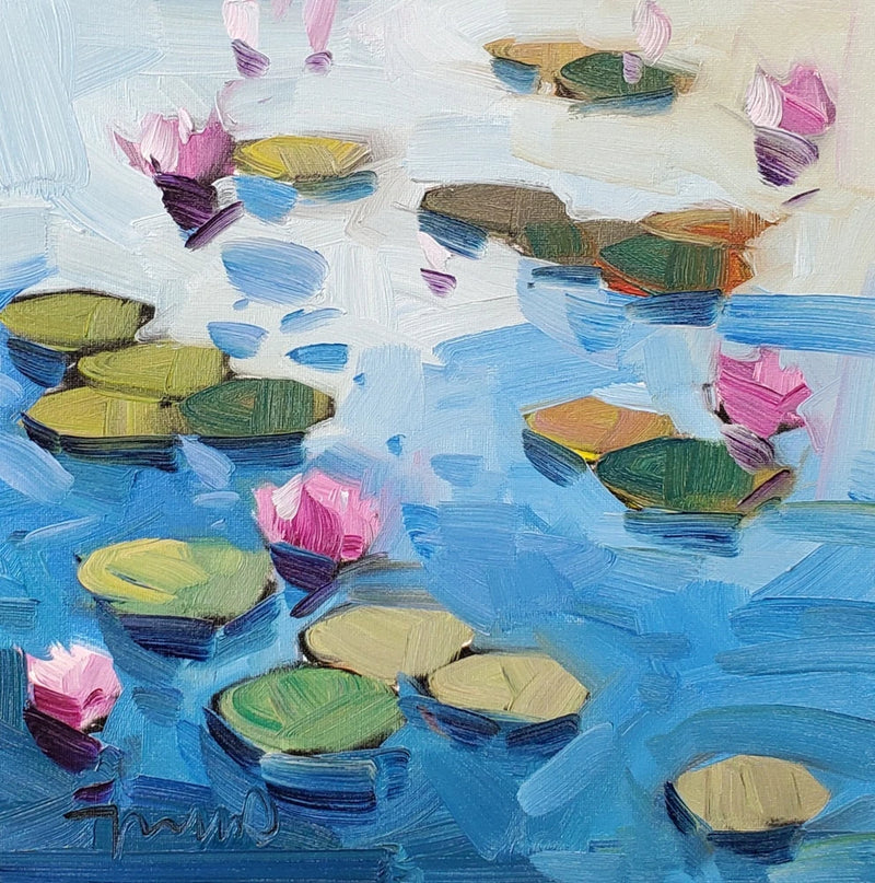 Water Lilies Garden Pond Art PRINT Painting by Artist Jose Trujillo 16x16 Lily