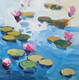 Water Lilies Garden Pond Art PRINT Painting by Artist Jose Trujillo 16x16 Lily