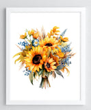 Floral Art Print, Sunflower Bouquet Wall Art Decor, Botanical Art Print #551 Sunflower