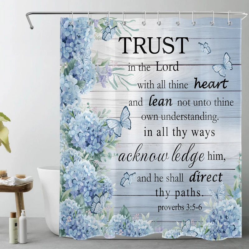 Scripture Blue Hydrangea Vintage Flower Shower Curtain Bathroom Decor 60X72 Inch Hydrangea