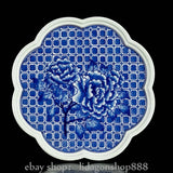 6.7" Old Chinese Marked Blue White Porcelain Peony Flower Pattern Plate Tray Peony