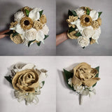 Champagne Beige Ivory Rose Calla Lily Sola Bridal Wedding Bouquet Accessories Bouquet