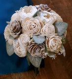 Off White Brown Natural Bridal Bouquet Artificial Sola Wood Wedding Flowers Bouquet