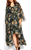 NWT City Chic Golden Hydrangea Print Wrap Maxi Dress Size 14 Flowy Resortwear Hydrangea
