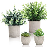 Small Fake Plants 4 Pack Artificial Eucalyptus Rosemary Succulents in Pots Green Plant