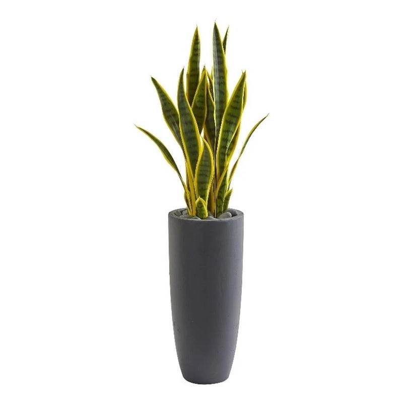 Nearly Natural 3ft Sansevieria Artificial Plant in Gray Bullet Planter in Green Green Plant