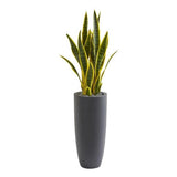 Nearly Natural 3ft Sansevieria Artificial Plant in Gray Bullet Planter in Green Green Plant