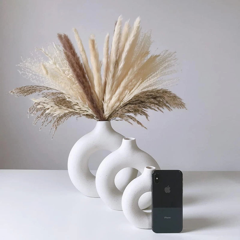 White Ceramic Vases for Pampas Grass,Water Drop Design Doughnut Vase Modern H... Pampas Grass
