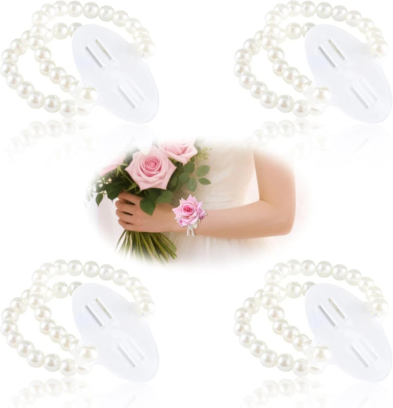 White pearl wrist corsage bracelets with adjustable clasp and safety pins