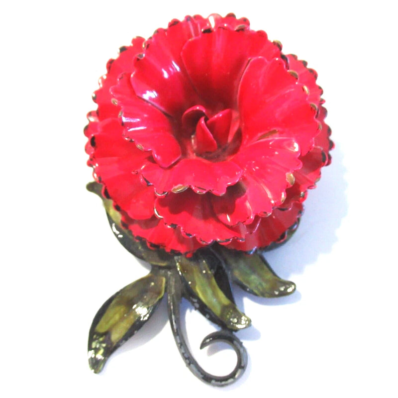 3D Coro Enamel Brooch Pin Carnation Layered Flower Vintage Carnation
