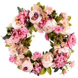 Lvydec Artificial Peony Flower Wreath - 15" Pink Flower Door Wreath with Gree... Hydrangea