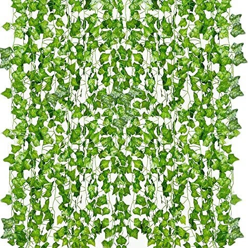 Guirnalda de hiedra artificial de 12 hebras de 84 pies, enredaderas colgantes Green Plant