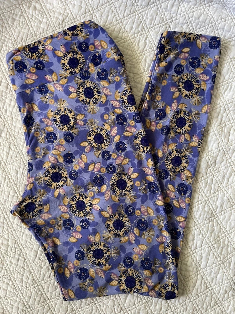 Lularoe Leggings TC Yellow Daisies Sunflowers Flowers On Purple 2016 Sunflower