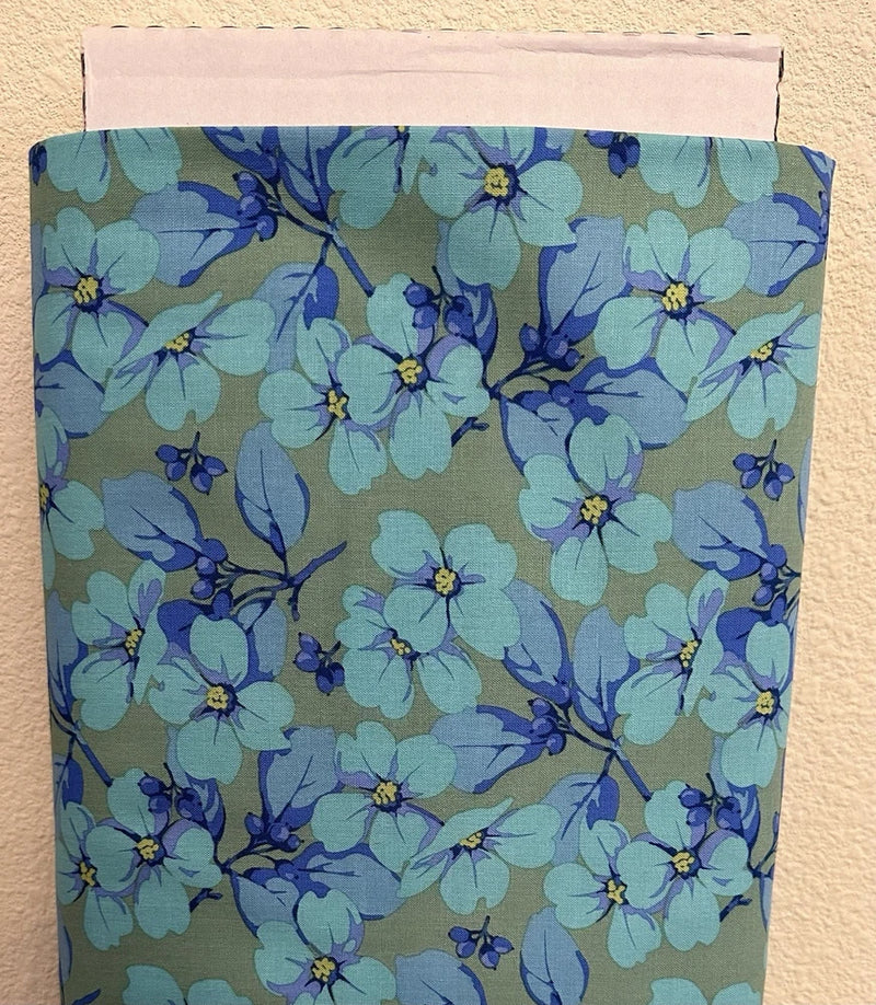 MARTHA NEGLEY NATION OF FLOWERS AQUA DOGWOOD FLORAL COTTON FABRIC HALF YARD Flowering Plants