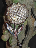 RARE  Trifari Pat Pend Rhinestone Silver Tone Sunflower Daisy Flower Pin Brooch Sunflower