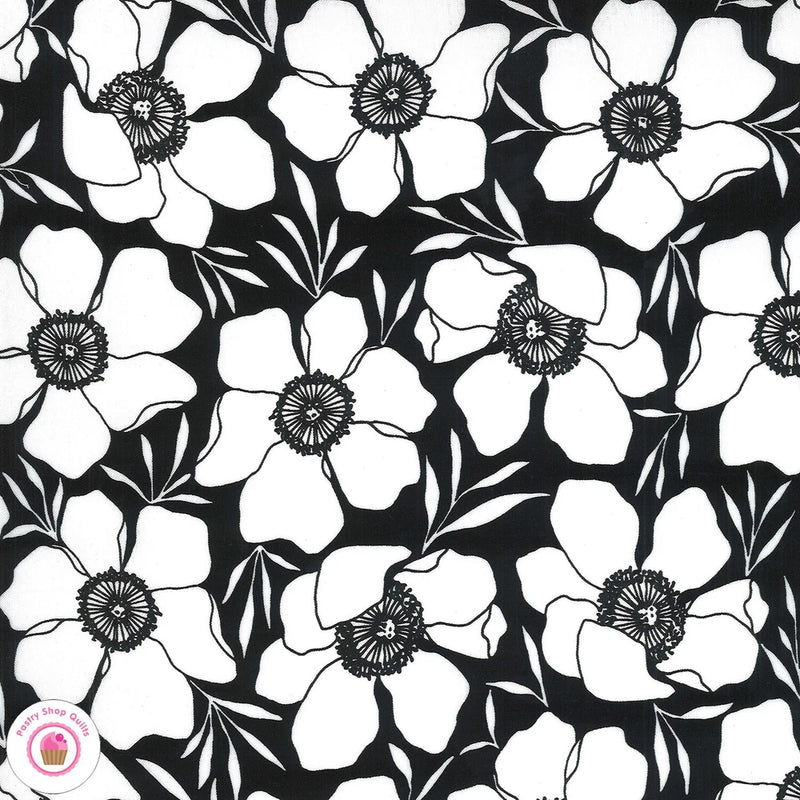Moda ILLUSTRATIONS 11502 15 Black White Ink Floral ALLI K DESIGNS Quilt Fabric Flowering Plants