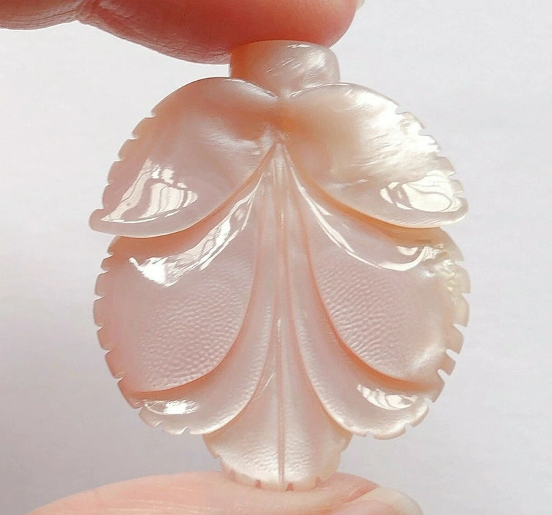 Large carved pink mother-of-pearl lily flower drop, layered petal design