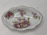 Vintage Oval Porcelain Pink Carnation Floral Jewelry Trinket Soap Dish Marked 89 Carnation