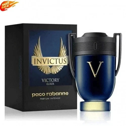 Invictus Victory Elixir parfum intense bottle with dark blue glass and black cap, in gift box