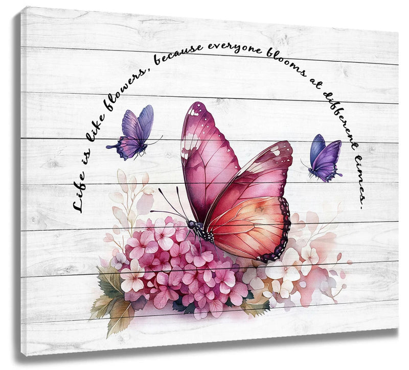 Plant Hydrangea Flower Pink Butterfly AbstractÊWallÊArtÊforÊBathroomÊLivingÊRoom Hydrangea