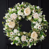 Artificial Floral Wreath for Front Door, 22" White Peony Rose Wreath for Indo... Peony