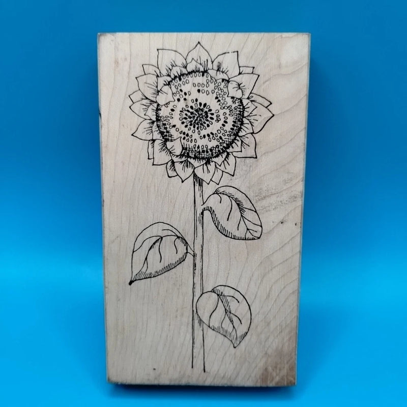Vtg Single Sunflower Wood Mounted Rubber Stamp Sunflower