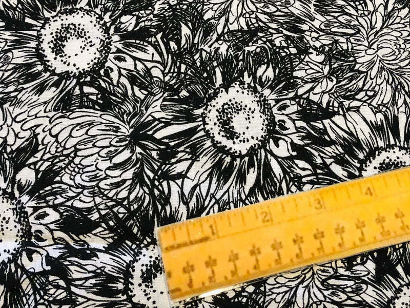 FQ Black white sketch Sunflowers sunflower drawing Cotton Fabric Fat Quarter Sunflower