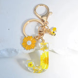 Honeybee Keychain Dry Flower Resin Sunflower Pendant Keyring INITIAL J Sunflower