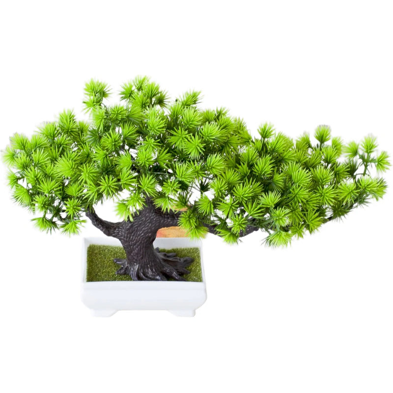 Artificial Pine Bonsai with Pot - Light Green Silk Tree for Desk Shelf Styling Green Plant