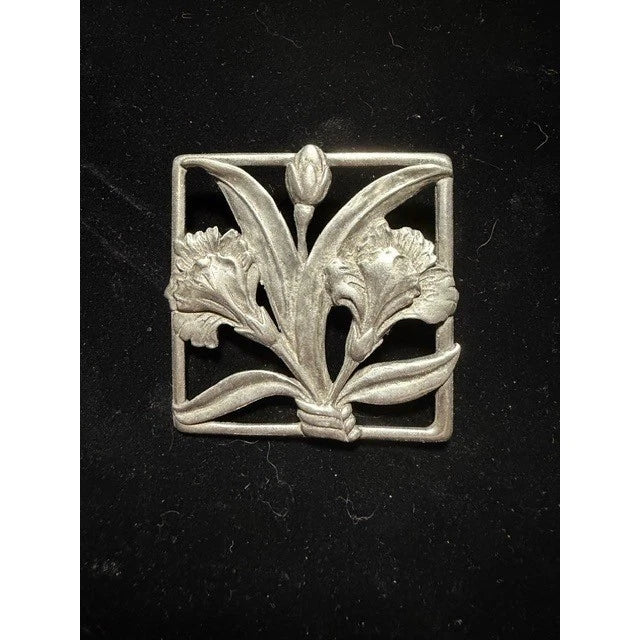 Vintage Seagull Pewter MCM florals Flower Brooch Pin Carnation Art Nouveau Carnation