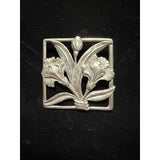 Vintage Seagull Pewter MCM florals Flower Brooch Pin Carnation Art Nouveau Carnation
