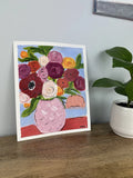 Original Peony and Ranunculus Flower Painting, Acrylic On Heavy Paper, 10Ó8Ó Peony