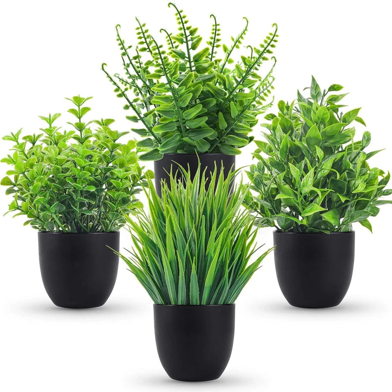 4 Pack Fake Plants Artificial Small Faux Bathroom Home Kitchen Office Desk Decor Flowering Plants