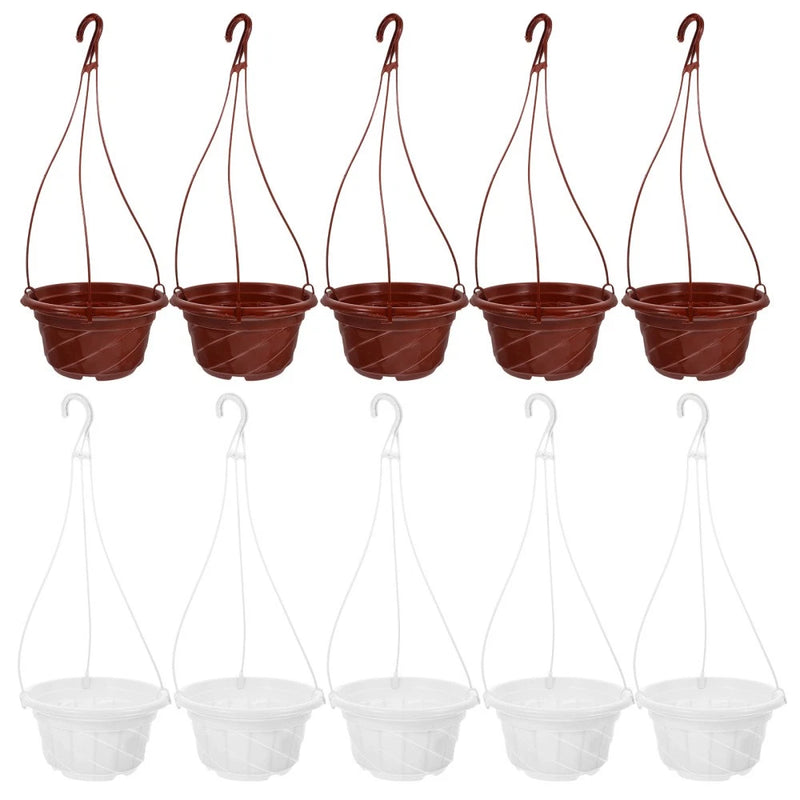 16-piece hanging flower pot set with hooks, dark brown and white plastic baskets