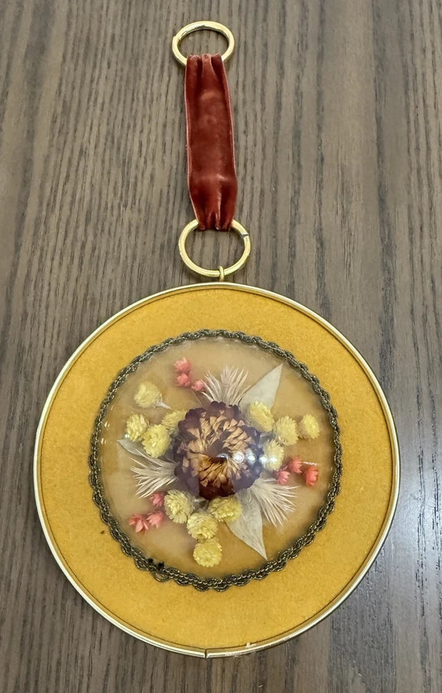 MCM Style Dried Flower Arrangement In Convex Glass W/ Frame Frankenmuth Gallery Dried Flower