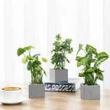 MyGift Set of 3 Artificial Faux Greenery Plants in Gray Square Cement Planters Green Plant