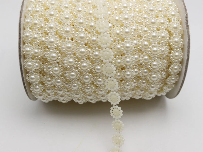 5 Meter Ivory Acrylic Flatback Pearl Bead 10mm Sunflower Chain Garland Bouquet Sunflower